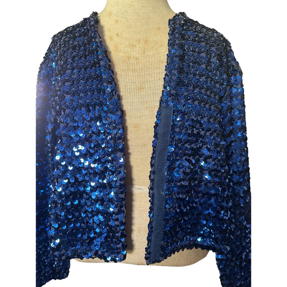 Blue Sequin Vintage Cardigan Style Blouse Size Medium - Picture 4 of 8